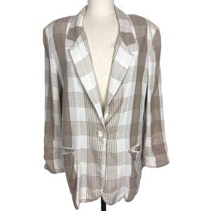 Vintage 80s Toni Garment For CC Magic Jacket Womens Medium Beige Plaid Oversize